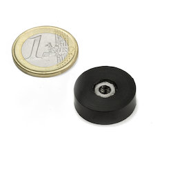 ITNG-16, rubberised pot magnet, with internal thread M4, Ø 20 mm