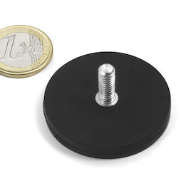 GTNG-43, rubber coated pot magnet with threaded peg, Ø 43 mm, thread M4