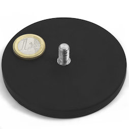 GTNG-88, rubberised pot magnet with threaded peg, Ø 88 mm, thread M8